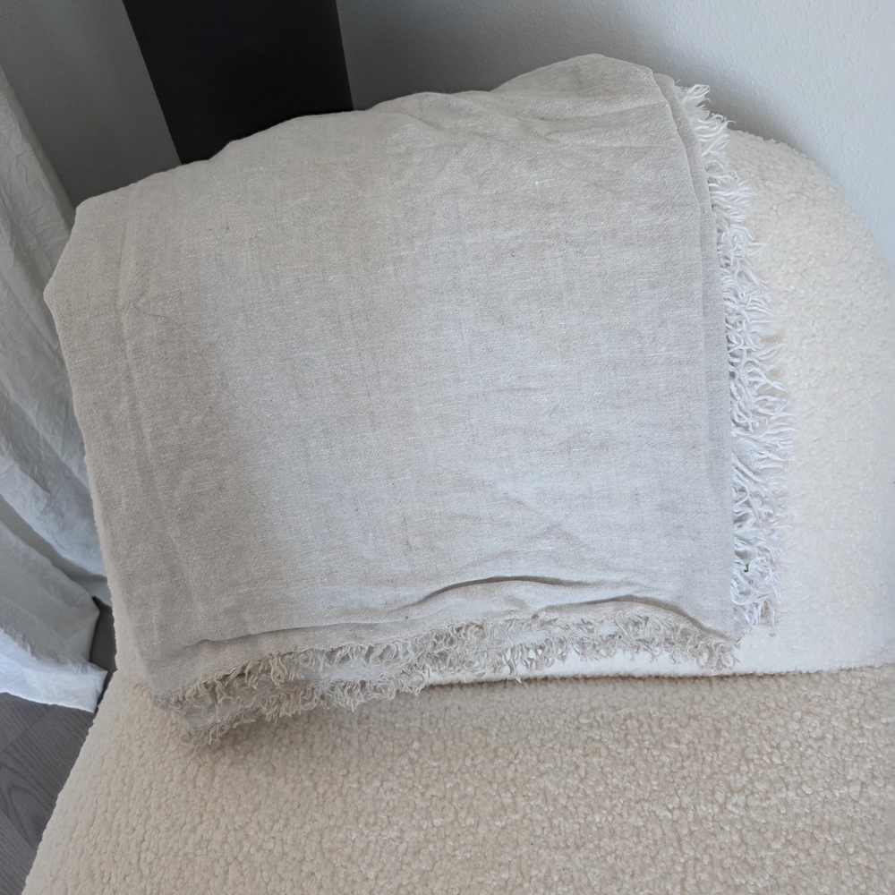Linen Fringed Throw Blanket In Natural - Picture 4 of 8